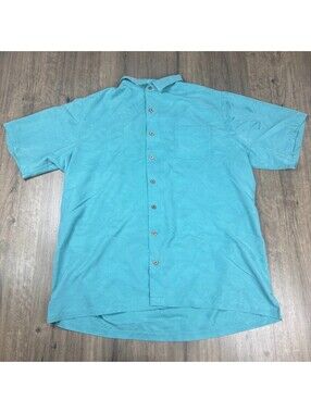 Caribbean Men's Floral Shirt Short Sleeve Silk Blend Blue Camp Tropical 2XT